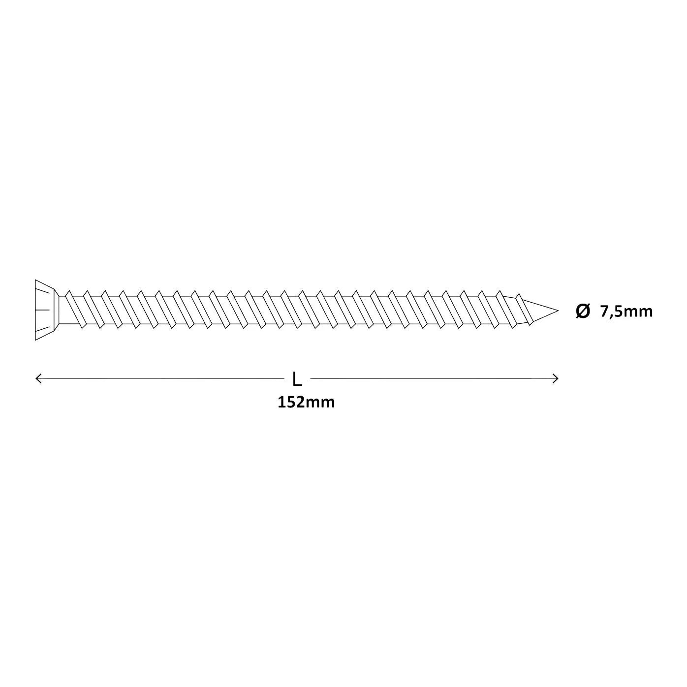 Diall T30 Pan head Steel Concrete screw (Dia)7.5mm (L)152mm, Pack of 20
