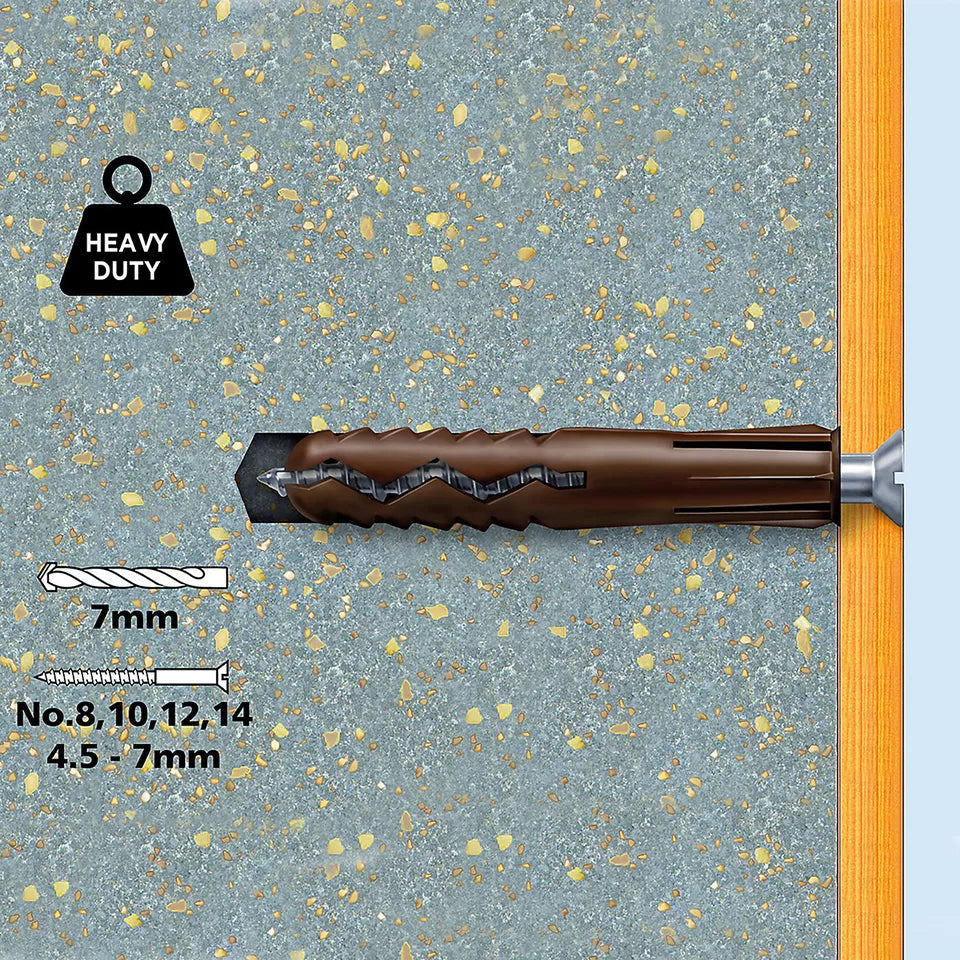 Plasplugs Brown Multi-purpose screw & wall plug (Dia)7mm (L)45mm, Pack of 500