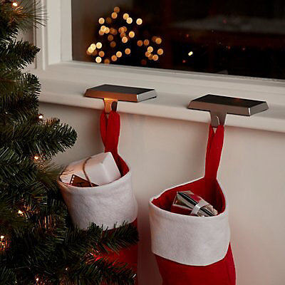 Silver effect Square Christmas Stocking holder, Set of 2