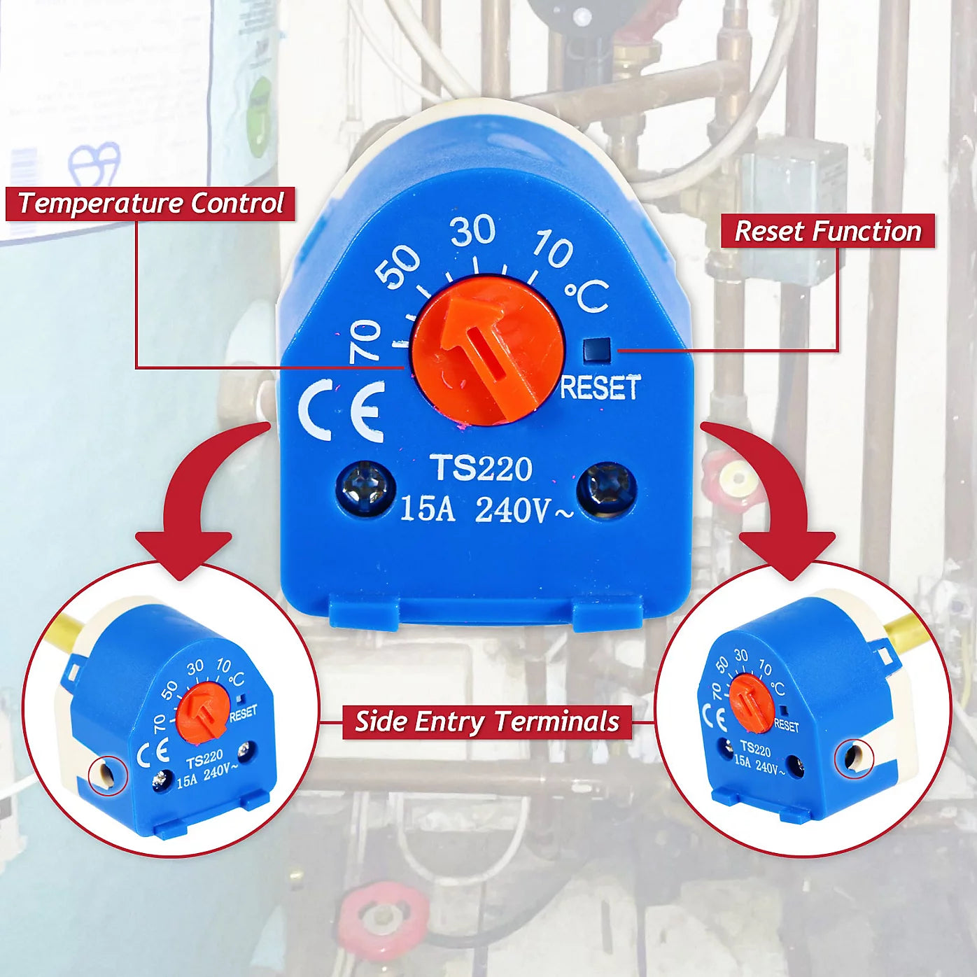 TESLA 18 Inch Immersion Heater Thermostat Resettable Cut-out TTS230 TS230